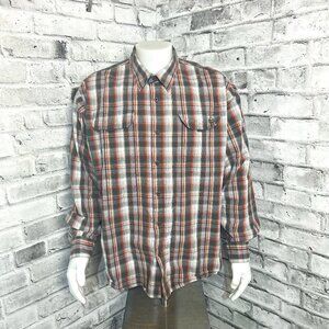 Wrangler Shirt Orange Gray Plaid Outdoor Button Down Grey Long Sleeve